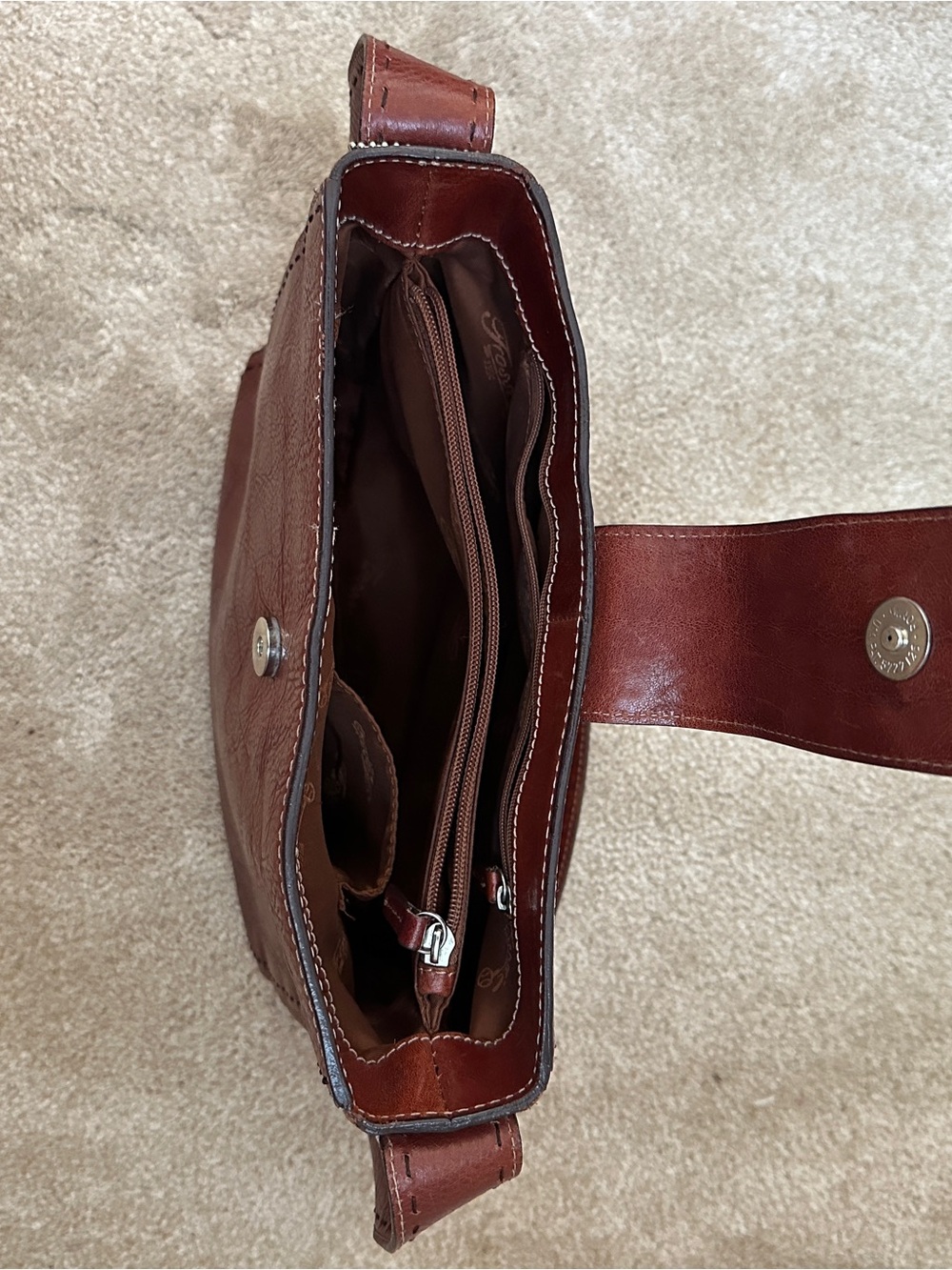Vintage Fossil ZB9097 90s Oxblood Brown Genuine Leather Shoulder Bag Purse - Picture 6 of 13